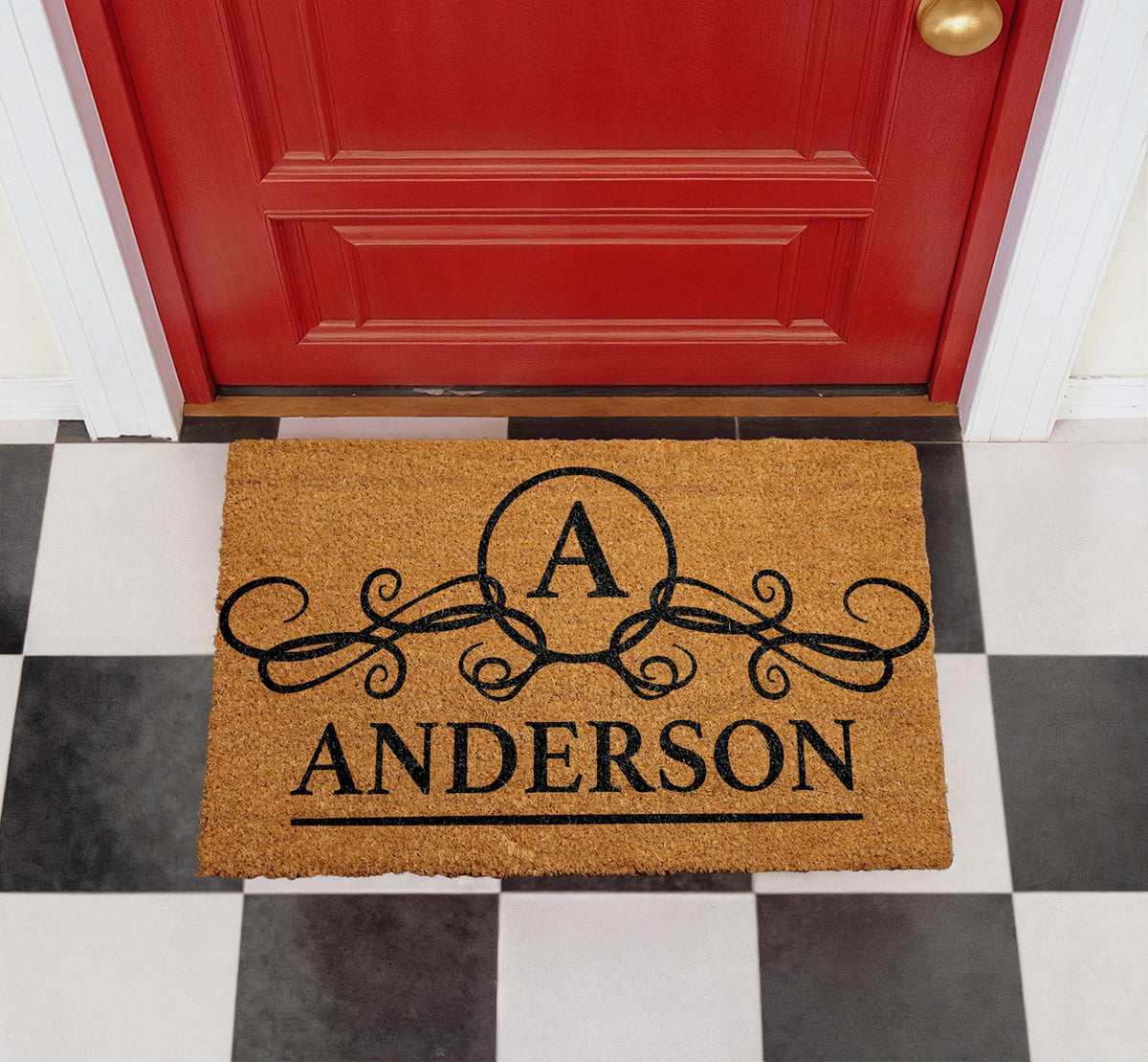 Personalized Monogram Doormat, Natural Coir Welcome Rug, Custom Family Name Mat