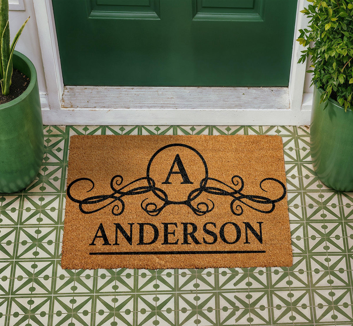 Personalized Monogram Doormat, Natural Coir Welcome Rug, Custom Family Name Mat