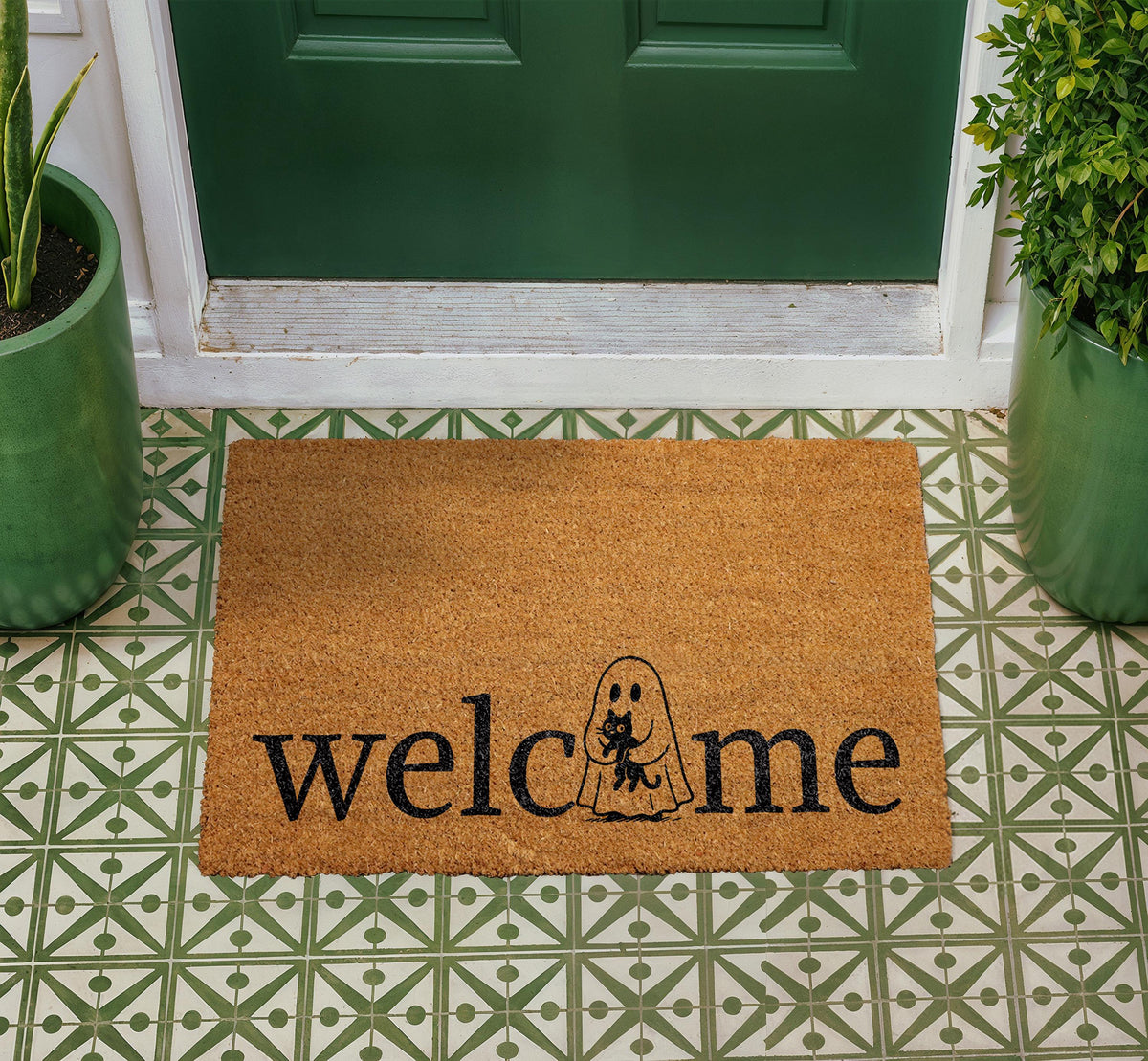 Ghost Cat Welcome Coir Doormat