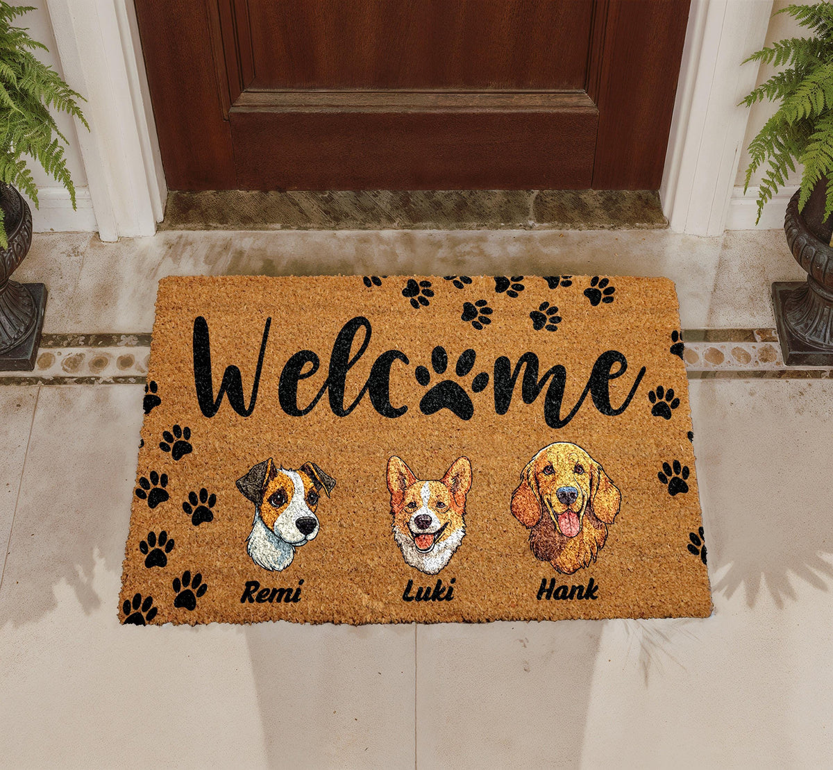 Personalized Dog Portrait Doormat, Custom Pet Welcome Mat, Natural Coir Entryway Rug