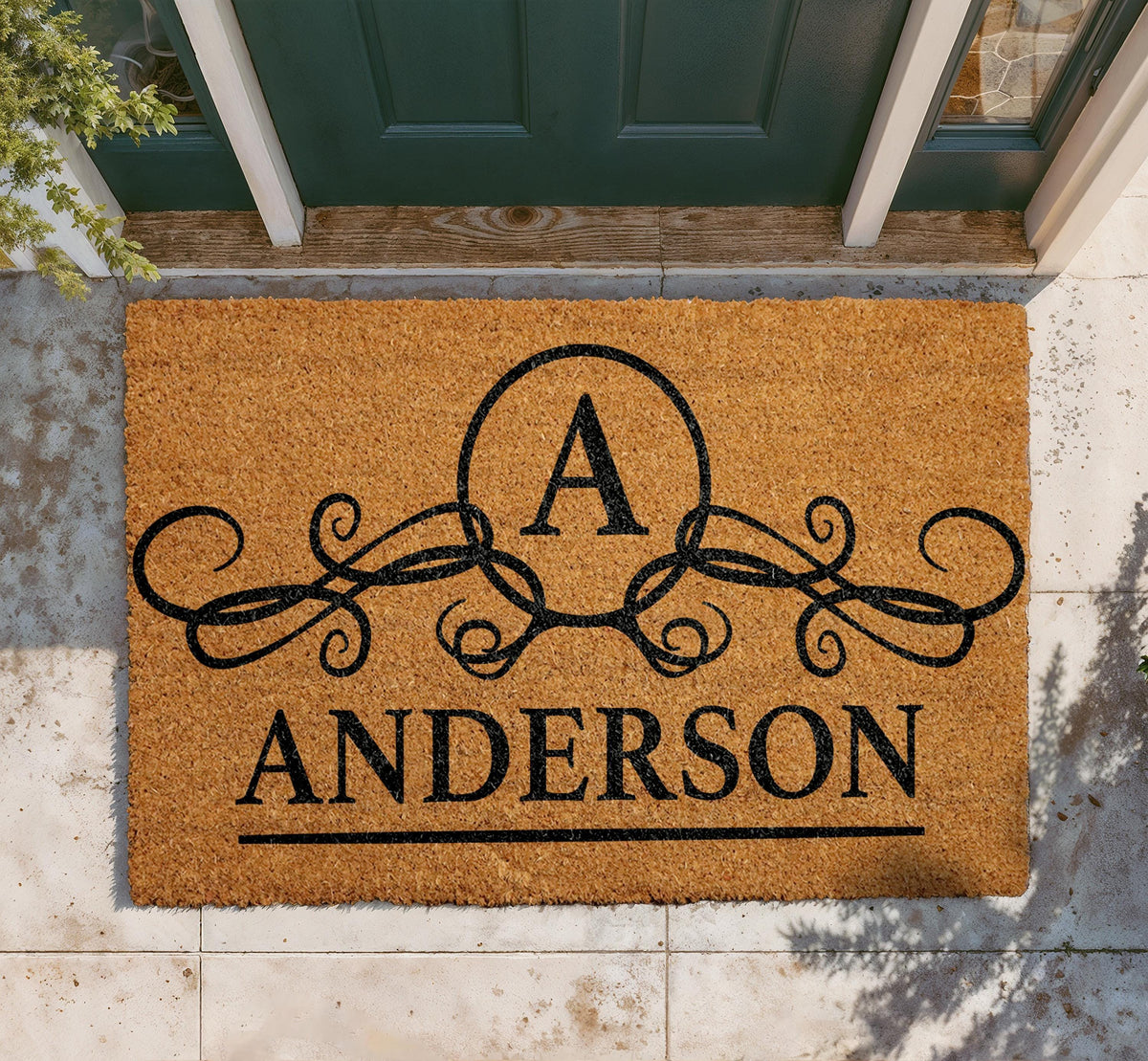 Personalized Monogram Doormat, Natural Coir Welcome Rug, Custom Family Name Mat
