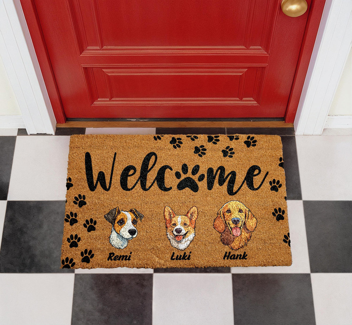 Personalized Dog Portrait Doormat, Custom Pet Welcome Mat, Natural Coir Entryway Rug