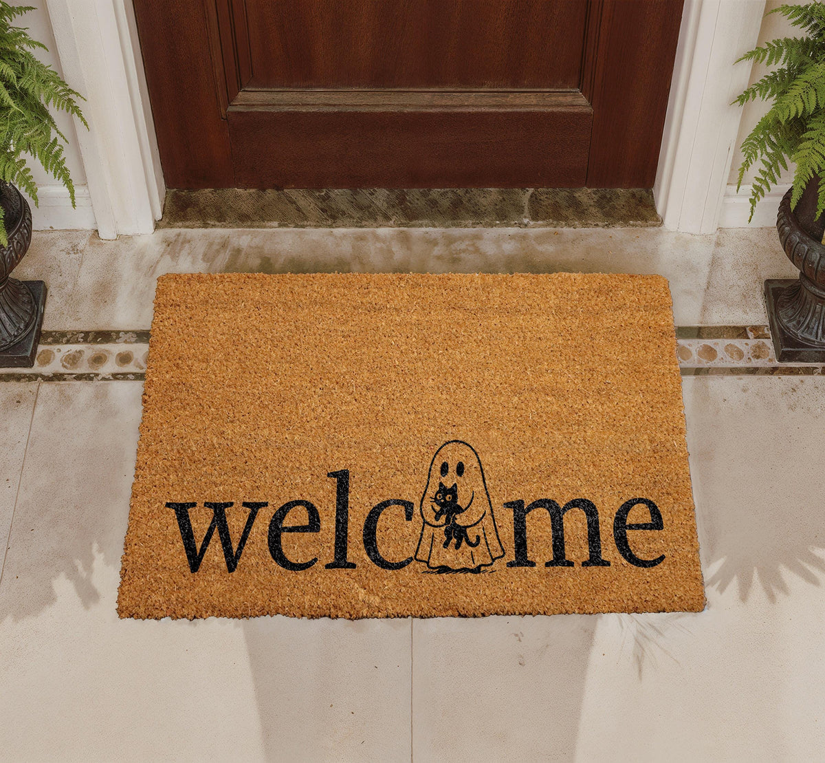 Ghost Cat Welcome Coir Doormat