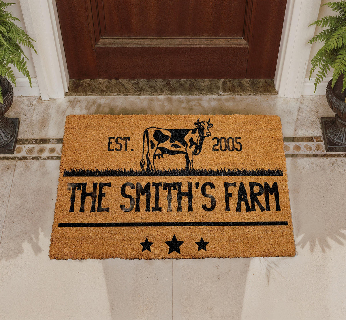Personalized Farmhouse Doormat, Custom Cow Welcome Mat, Rustic Farmhouse Decor