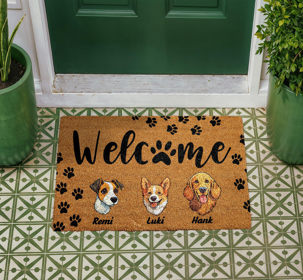 Personalized Dog Portrait Doormat, Custom Pet Welcome Mat, Natural Coir Entryway Rug