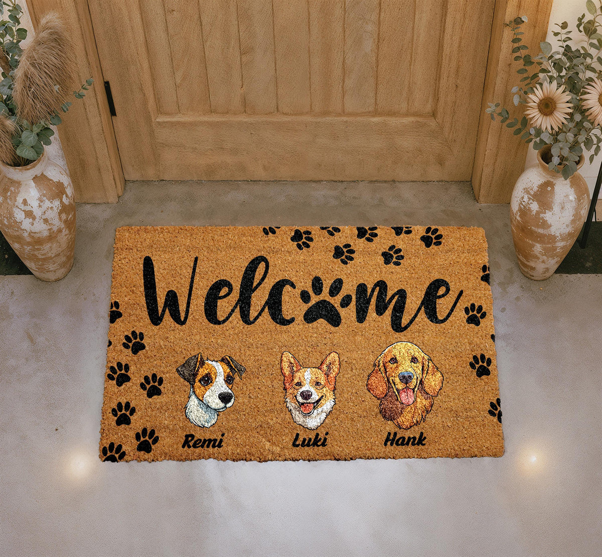 Personalized Dog Portrait Doormat, Custom Pet Welcome Mat, Natural Coir Entryway Rug