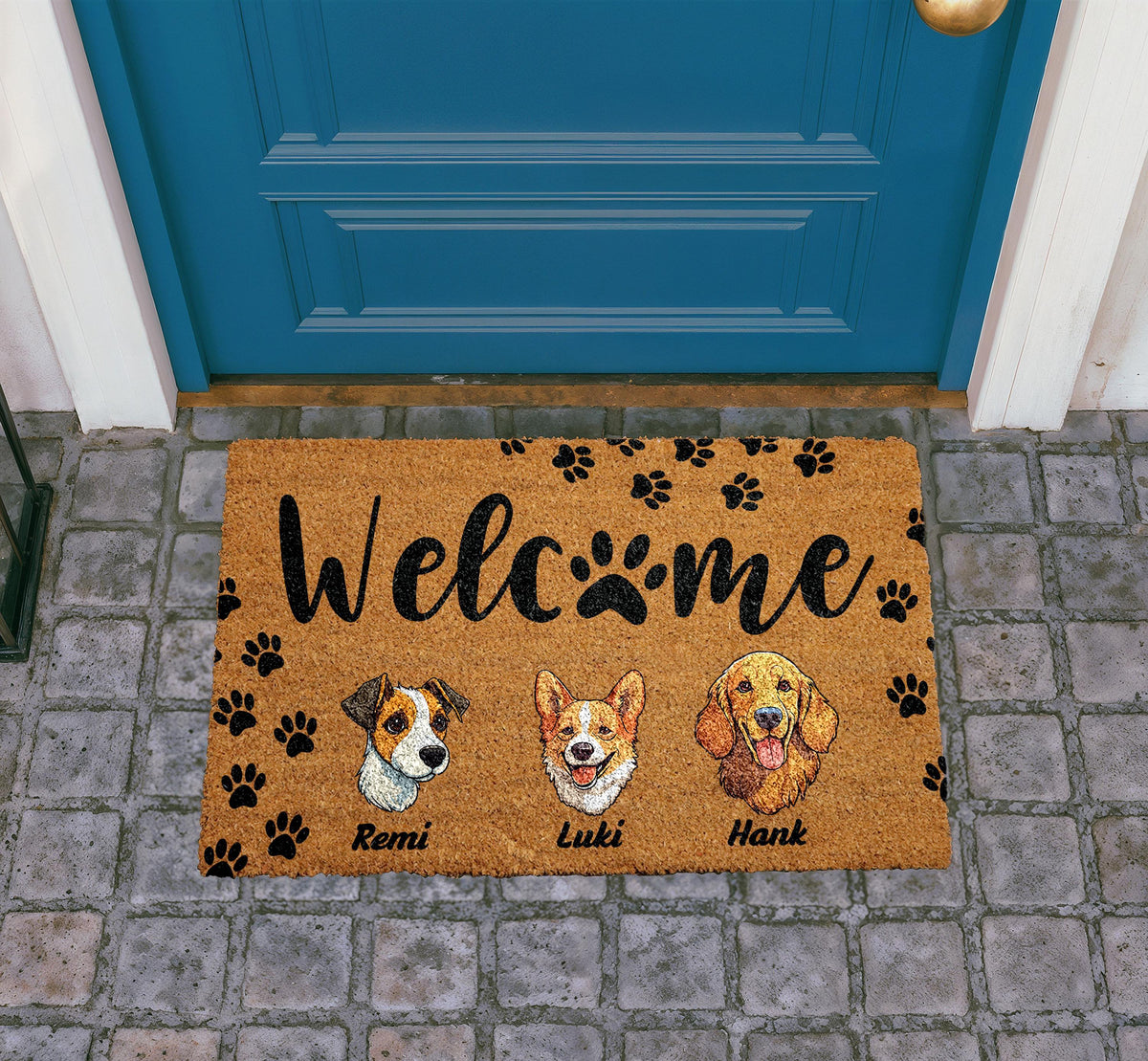 Personalized Dog Portrait Doormat, Custom Pet Welcome Mat, Natural Coir Entryway Rug