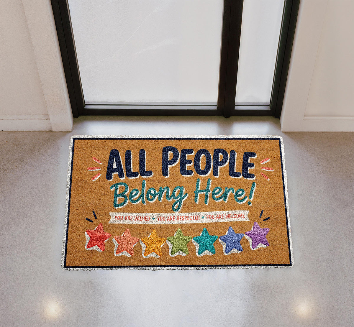 All People Belong Here Doormat, Inclusive Welcome Rug, Equality Entryway Decor