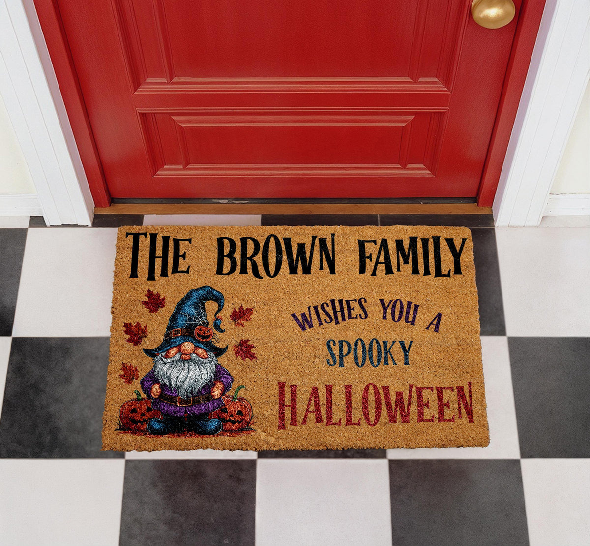 Personalized Halloween Doormat, Custom Family Name Welcome Mat, Coir Porch Decor