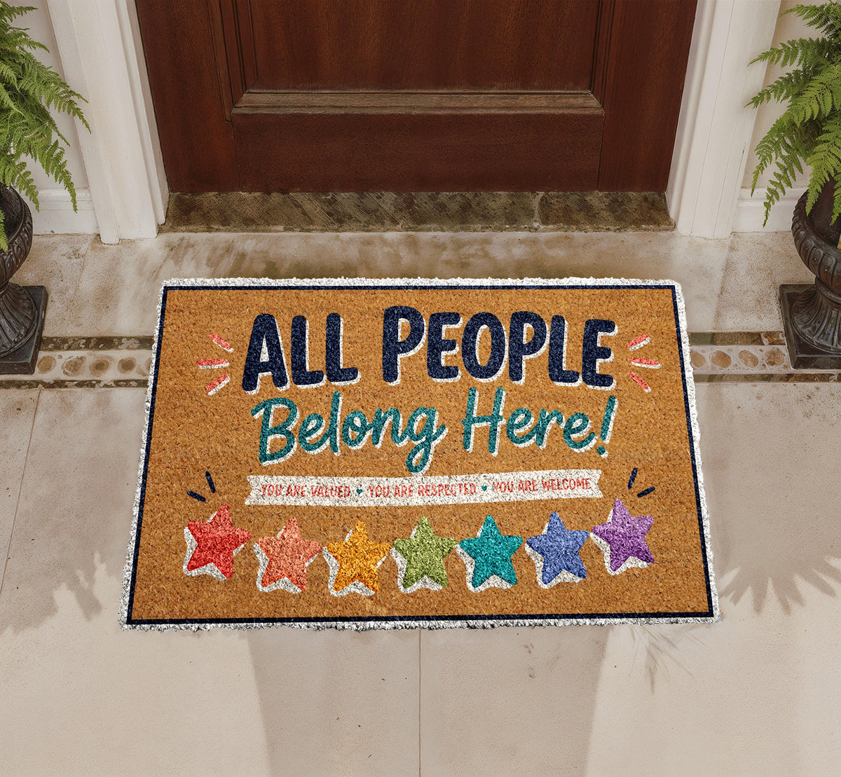 All People Belong Here Doormat, Inclusive Welcome Rug, Equality Entryway Decor