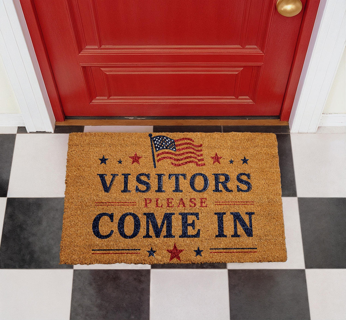 Personalized Coir Doormat, Patriotic American Flag Welcome Mat