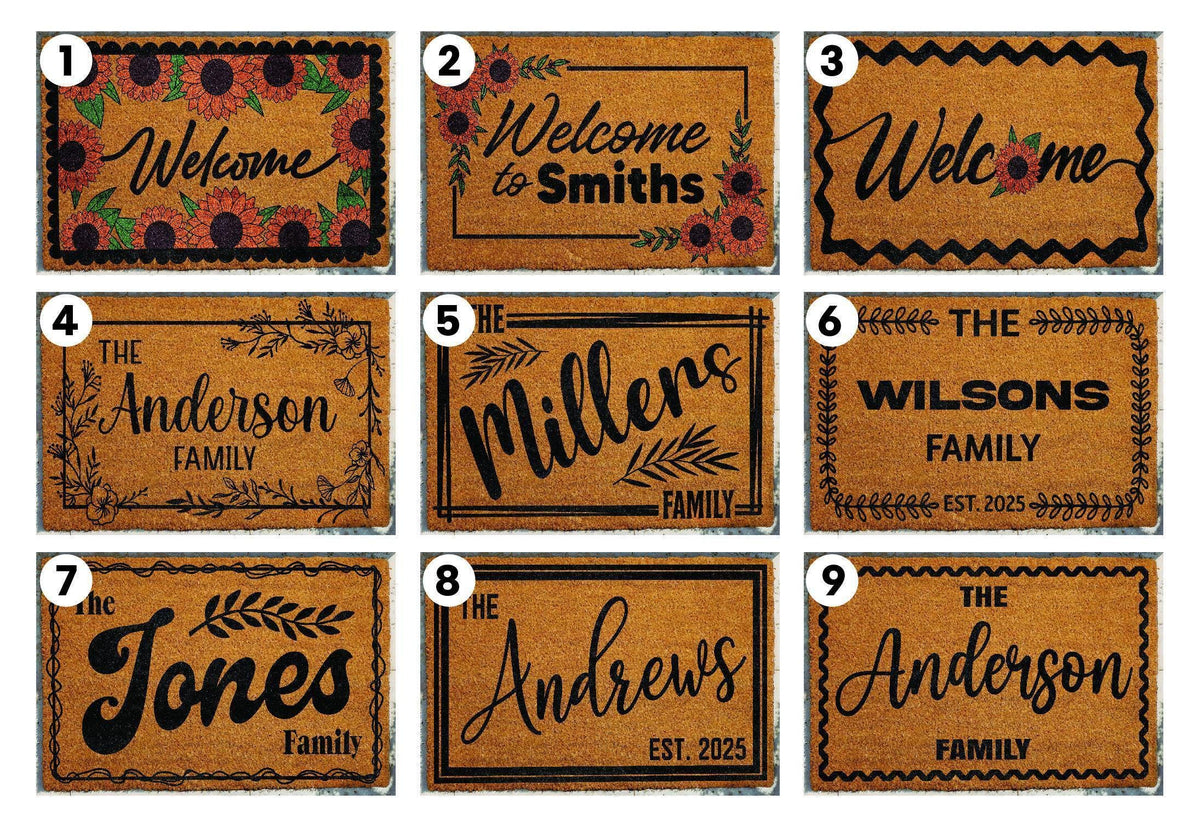 Personalized Sunflower Doormat, Custom Floral Welcome Mat, Farmhouse Entryway Rug