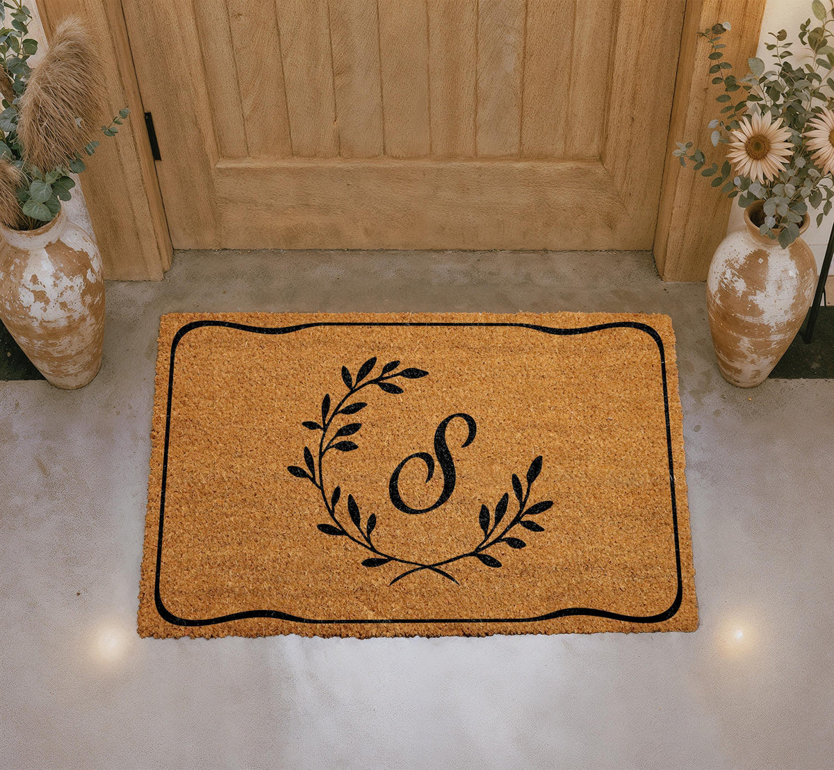 Personalized Monogram Doormat, Custom Family Name Welcome Mat, Natural Coir Entryway Rug