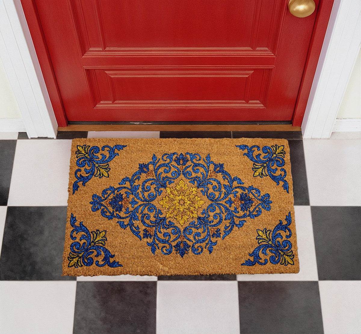 Personalized Coir Doormat, Baroque Style Welcome Mat, Custom Entryway Rug