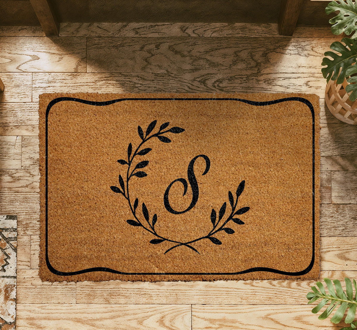 Personalized Monogram Doormat, Custom Family Name Welcome Mat, Natural Coir Entryway Rug