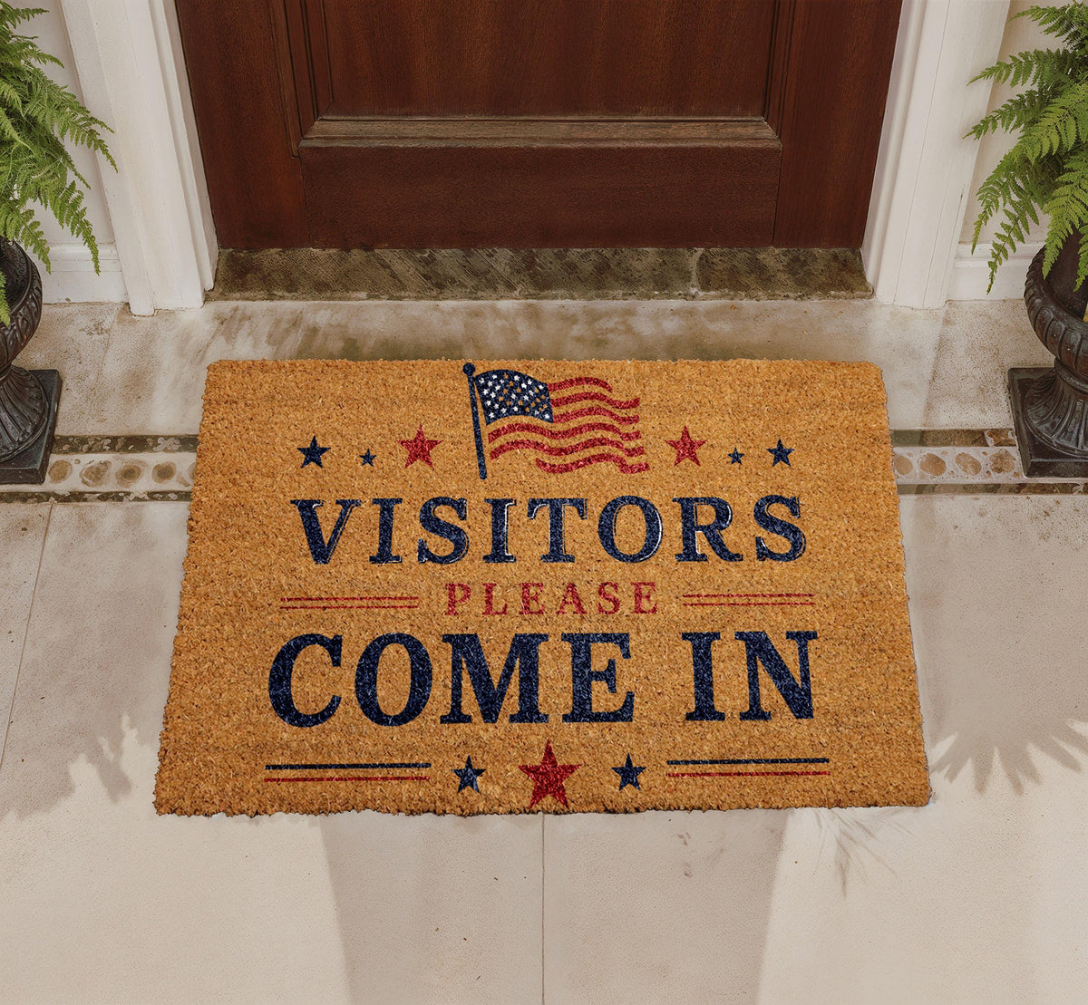 Personalized Coir Doormat, Patriotic American Flag Welcome Mat