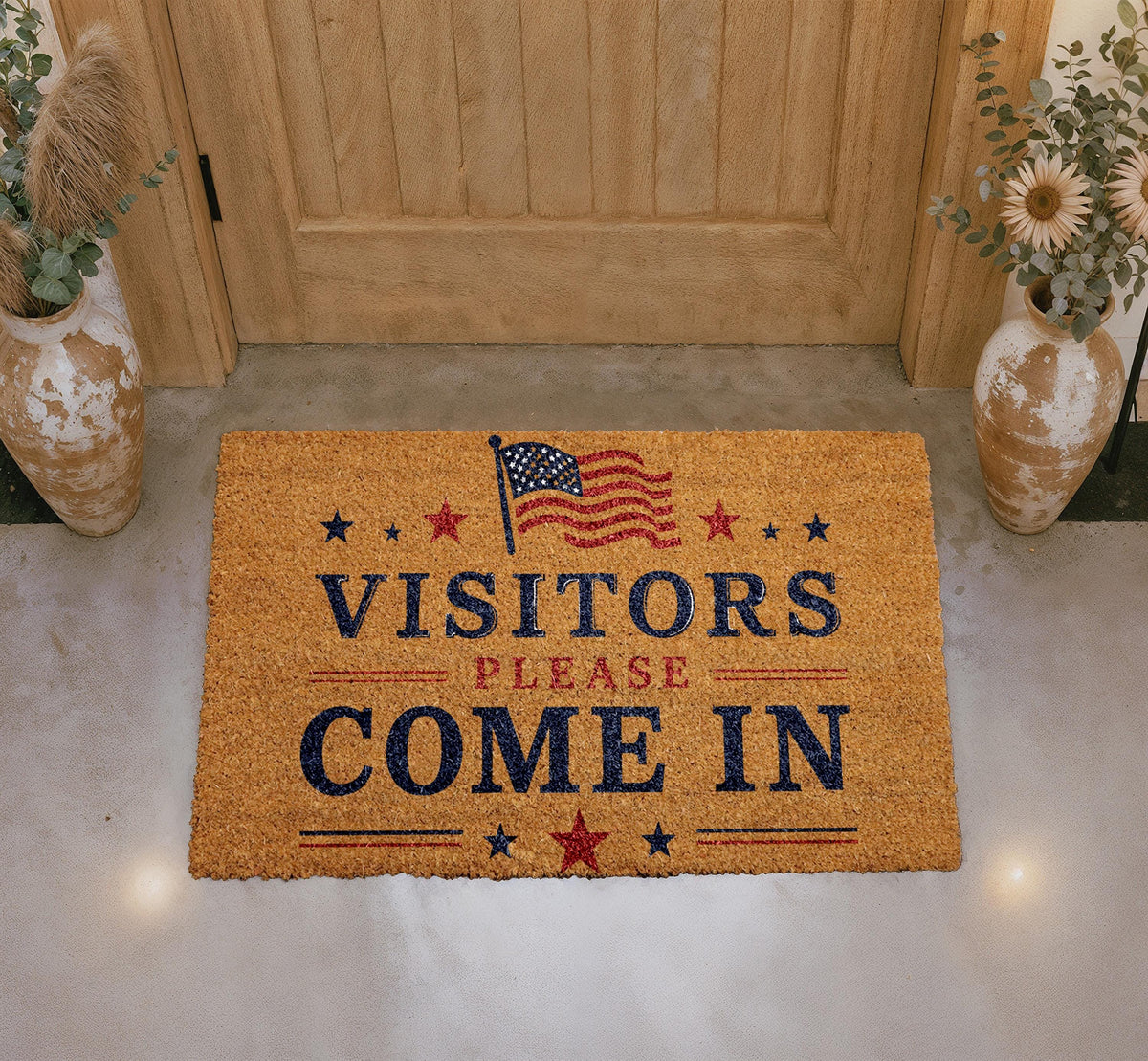 Personalized Coir Doormat, Patriotic American Flag Welcome Mat