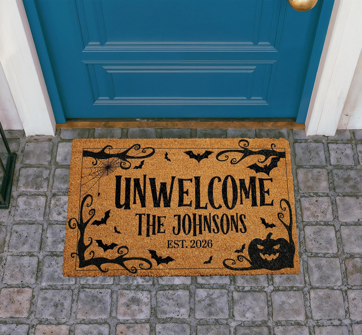 Custom Coir Doormat, Halloween Family Name Welcome Mat, Spooky Entryway Decoration
