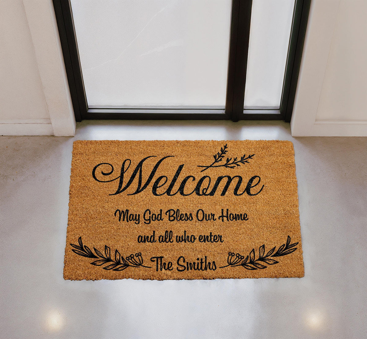 Personalized Coir Doormat, Christian Welcome Mat, Custom Family Name (18"x30")