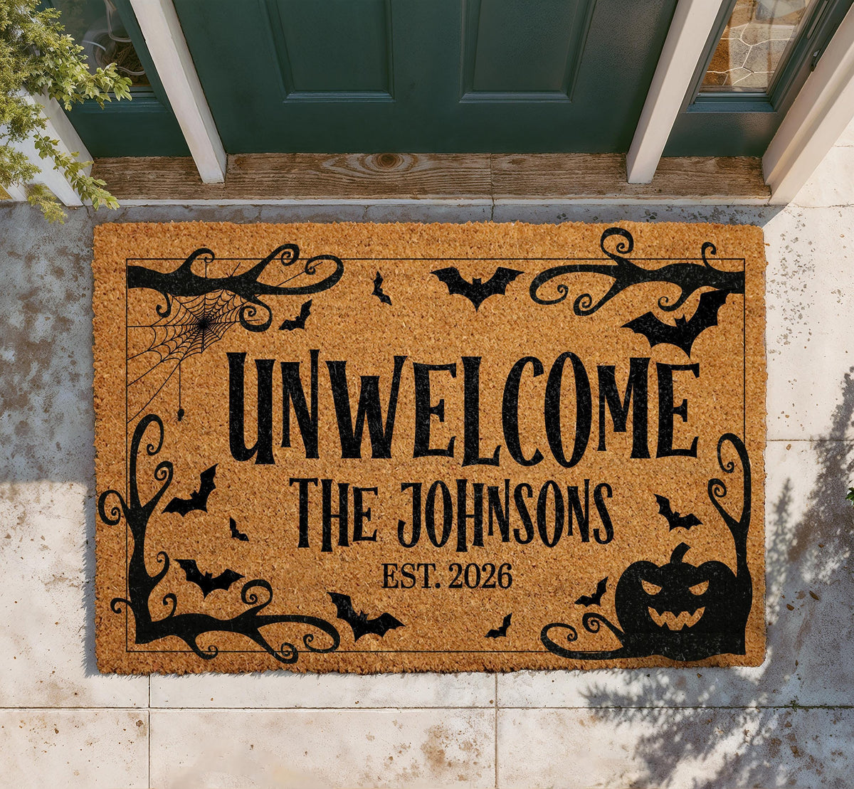 Custom Coir Doormat, Halloween Family Name Welcome Mat, Spooky Entryway Decoration