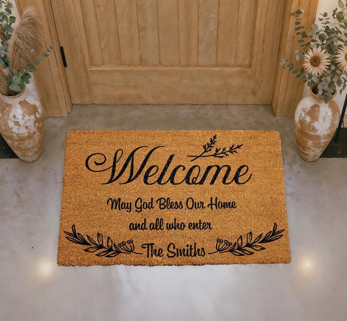 Personalized Coir Doormat, Christian Welcome Mat, Custom Family Name (18"x30")