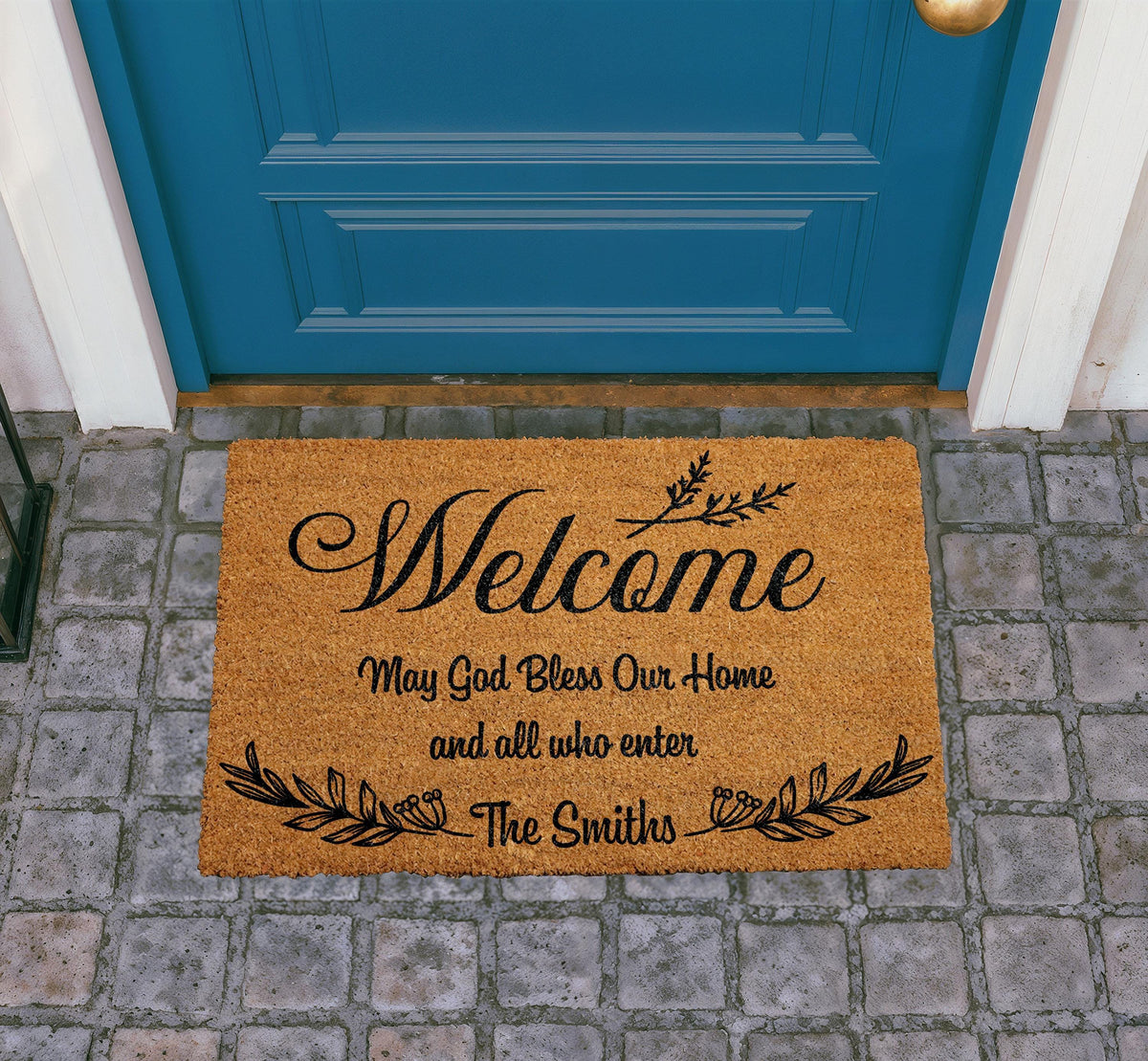 Personalized Coir Doormat, Christian Welcome Mat, Custom Family Name (18"x30")
