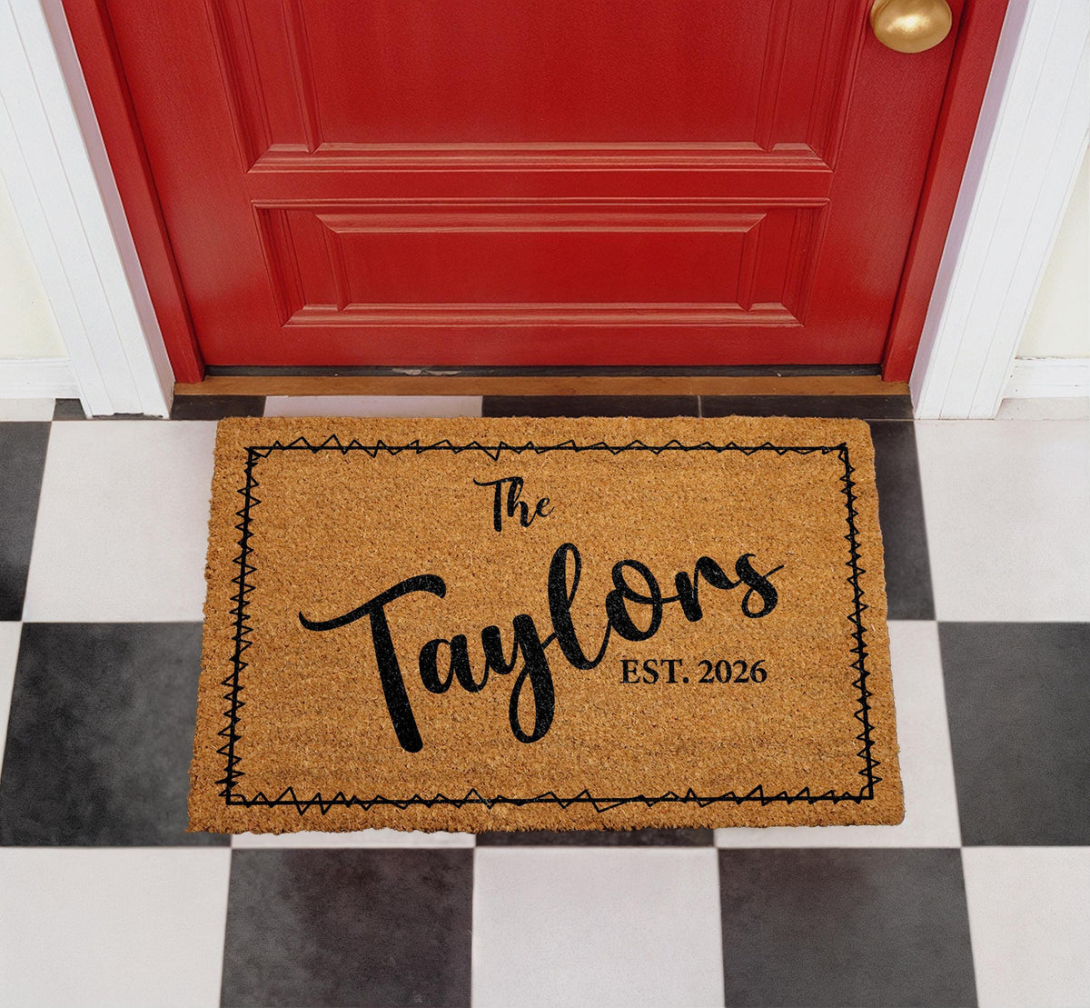 Personalized Coir Welcome Mat, Custom Last Name Doormat, Outdoor Entryway Rug