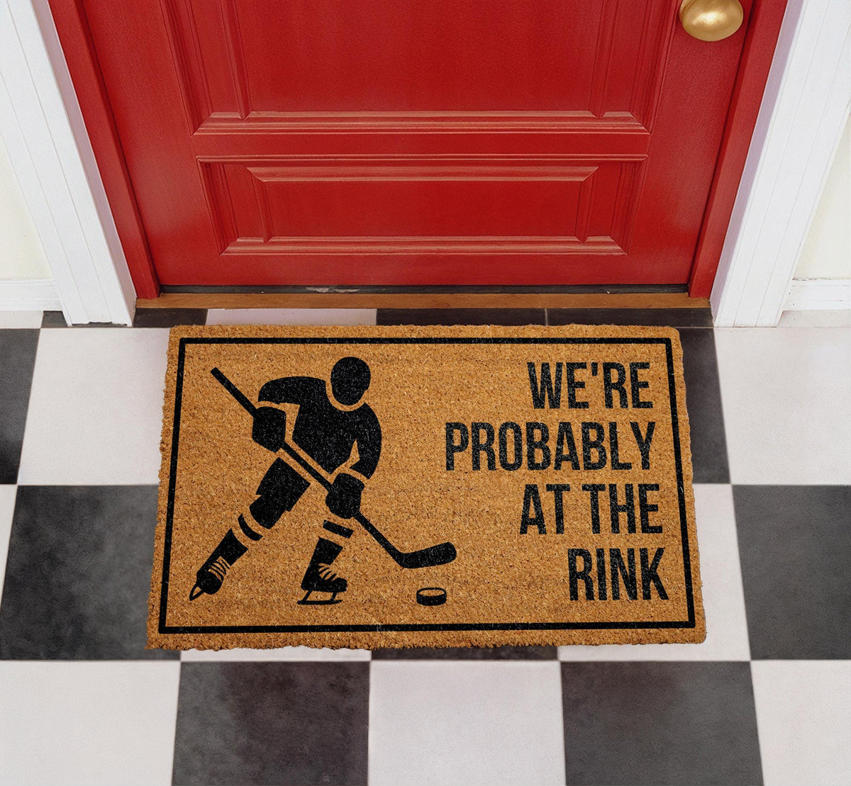 Hockey Player Doormat, We're Probably At The Rink Welcome Mat
