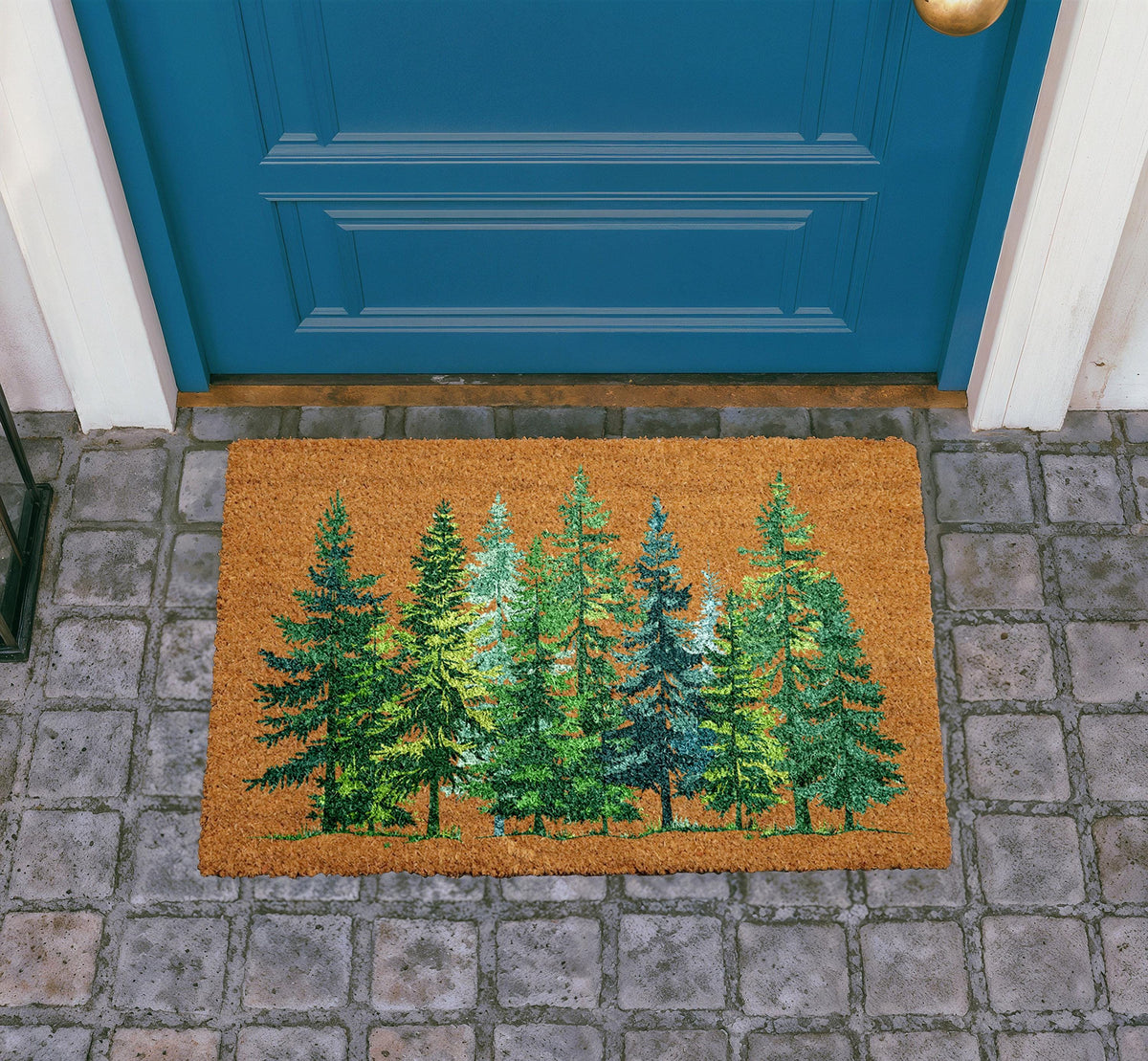 Personalized Forest Pine Trees Coir Doormat, Rustic Welcome Mat (Custom Name)