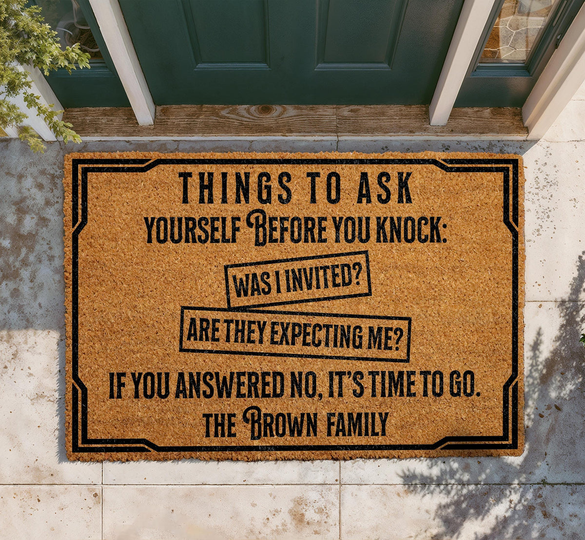 Personalized Coir Doormat, Humorous Welcome Mat, Custom Family Name Rug