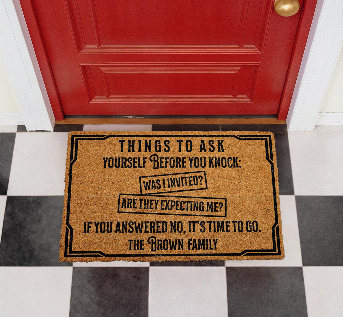 Personalized Coir Doormat, Humorous Welcome Mat, Custom Family Name Rug