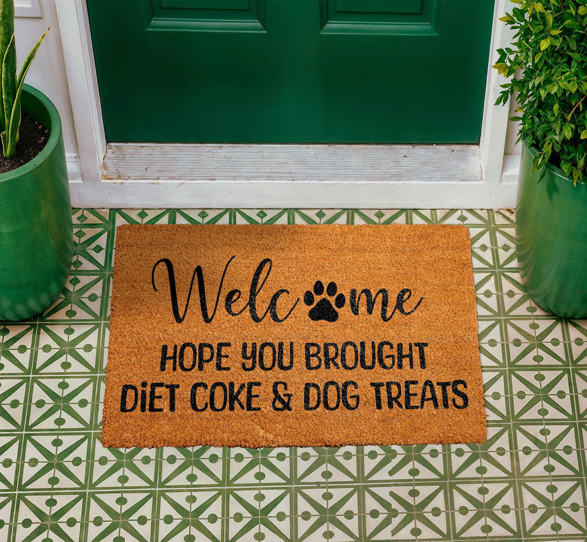 Hope You Brought Diet Coke & Dog Treats Doormat, Funny Dog Owner Welcome Mat, Humorous Pet Lover Door Mat, Outdoor Coir Front Porch Rug