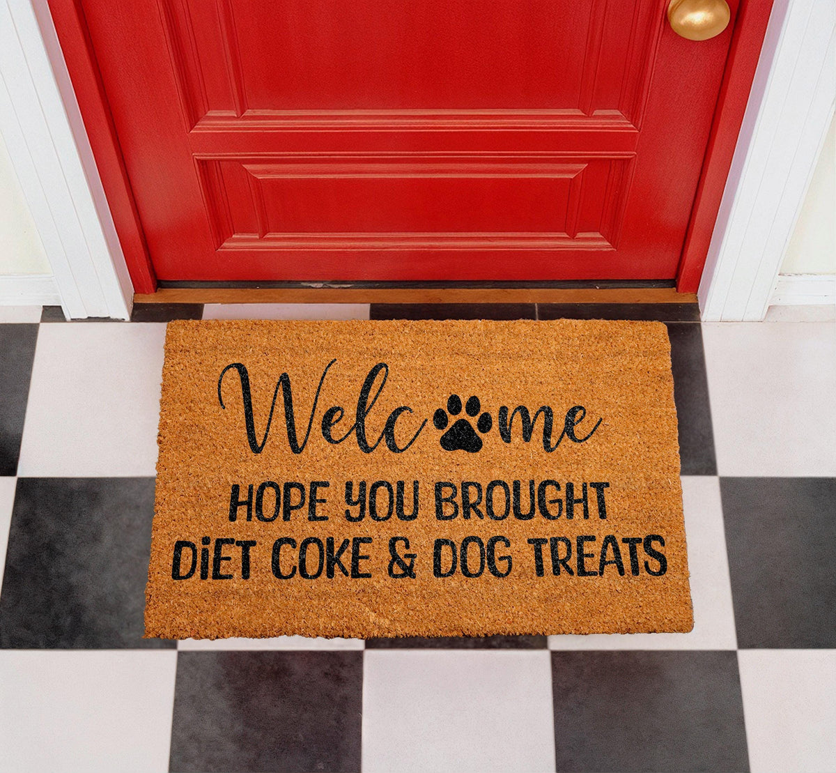 Hope You Brought Diet Coke & Dog Treats Doormat, Funny Dog Owner Welcome Mat, Humorous Pet Lover Door Mat, Outdoor Coir Front Porch Rug