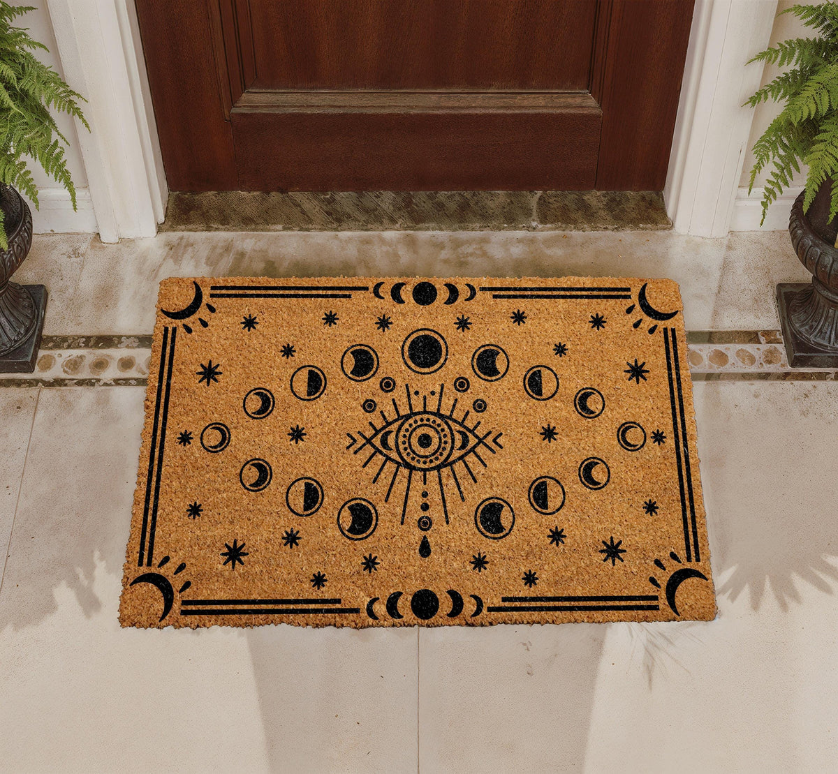 All-Seeing Eye Doormat, Celestial Moon Phases Stars Coir Mat (Personalized)