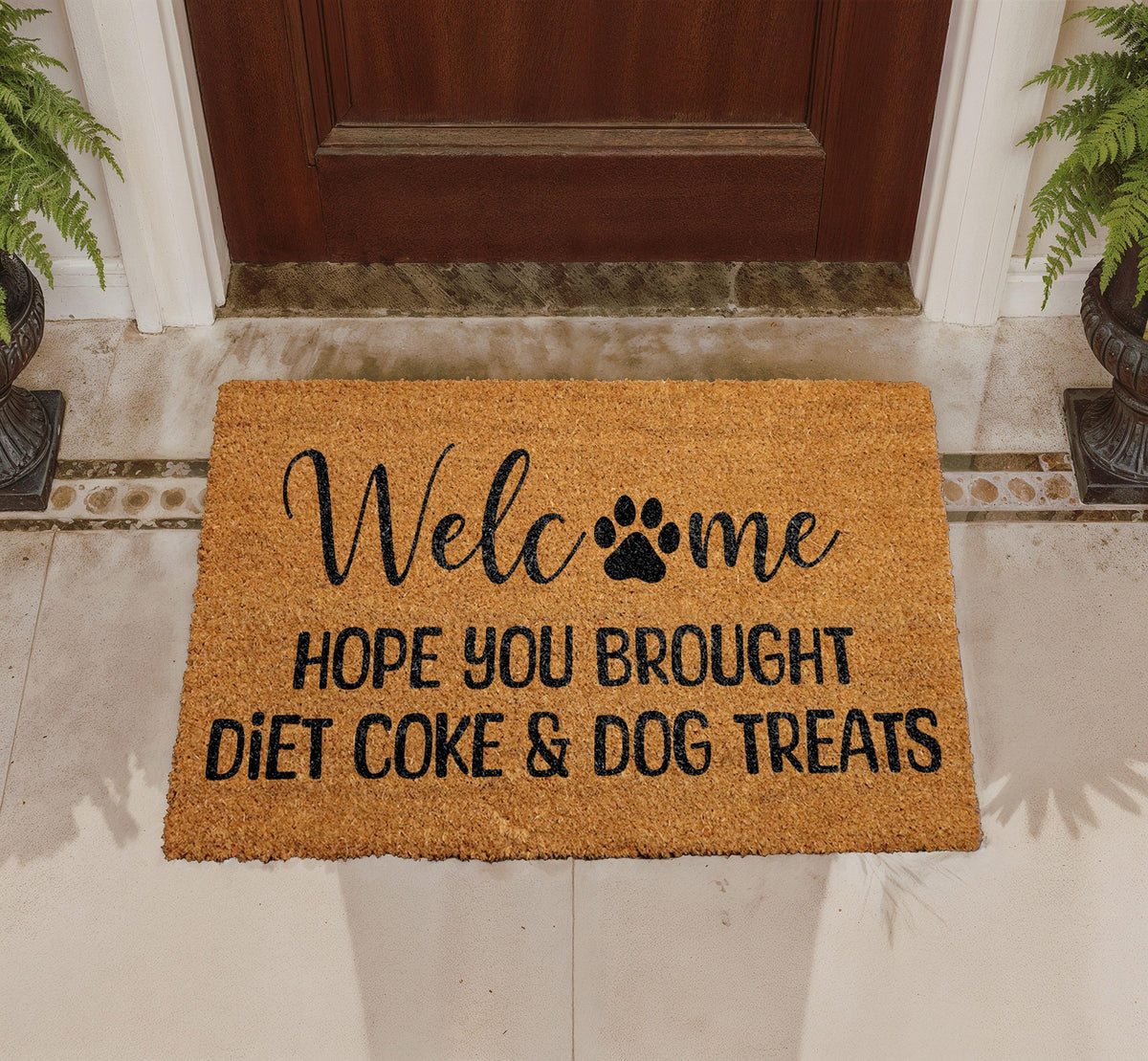 Hope You Brought Diet Coke & Dog Treats Doormat, Funny Dog Owner Welcome Mat, Humorous Pet Lover Door Mat, Outdoor Coir Front Porch Rug