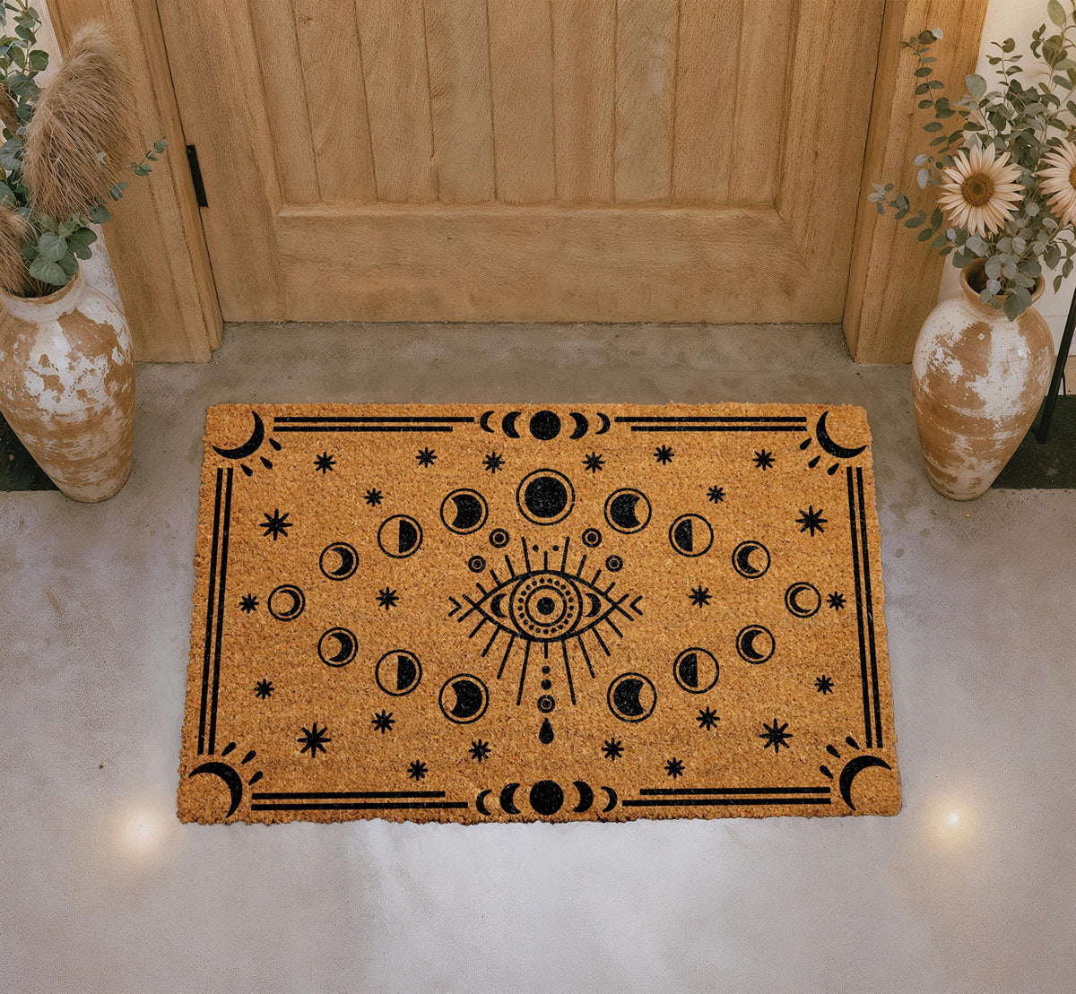 All-Seeing Eye Doormat, Celestial Moon Phases Stars Coir Mat (Personalized)