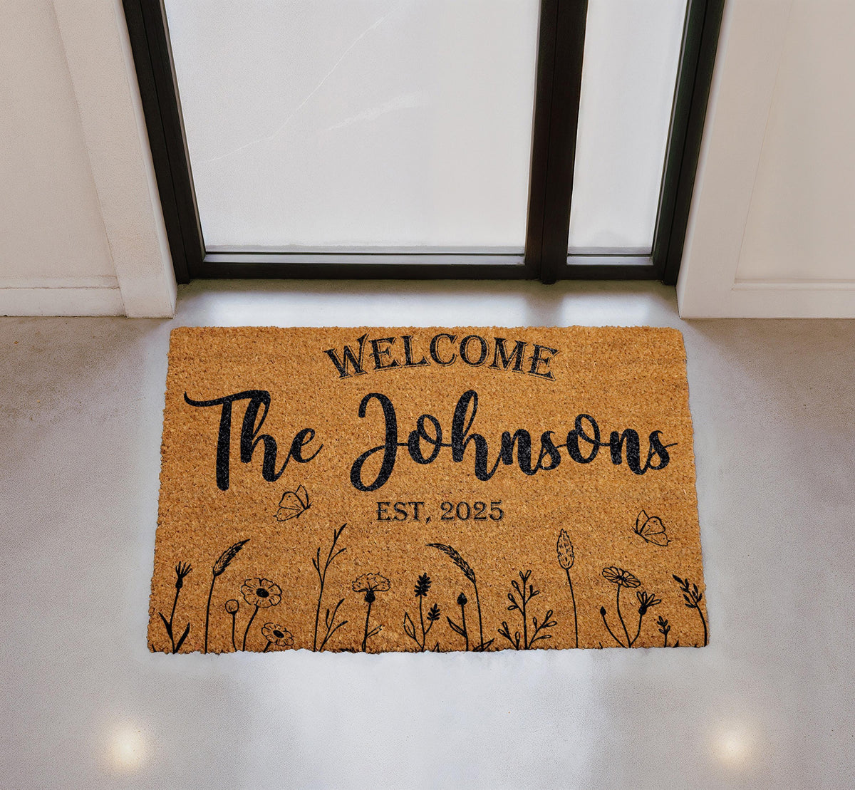 Personalized Coir Doormat, Custom Welcome Mat, Rustic Farmhouse Porch Decor