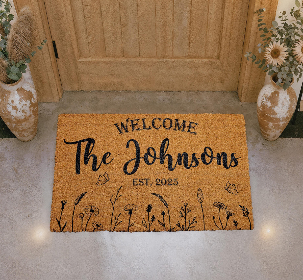 Personalized Coir Doormat, Custom Welcome Mat, Rustic Farmhouse Porch Decor