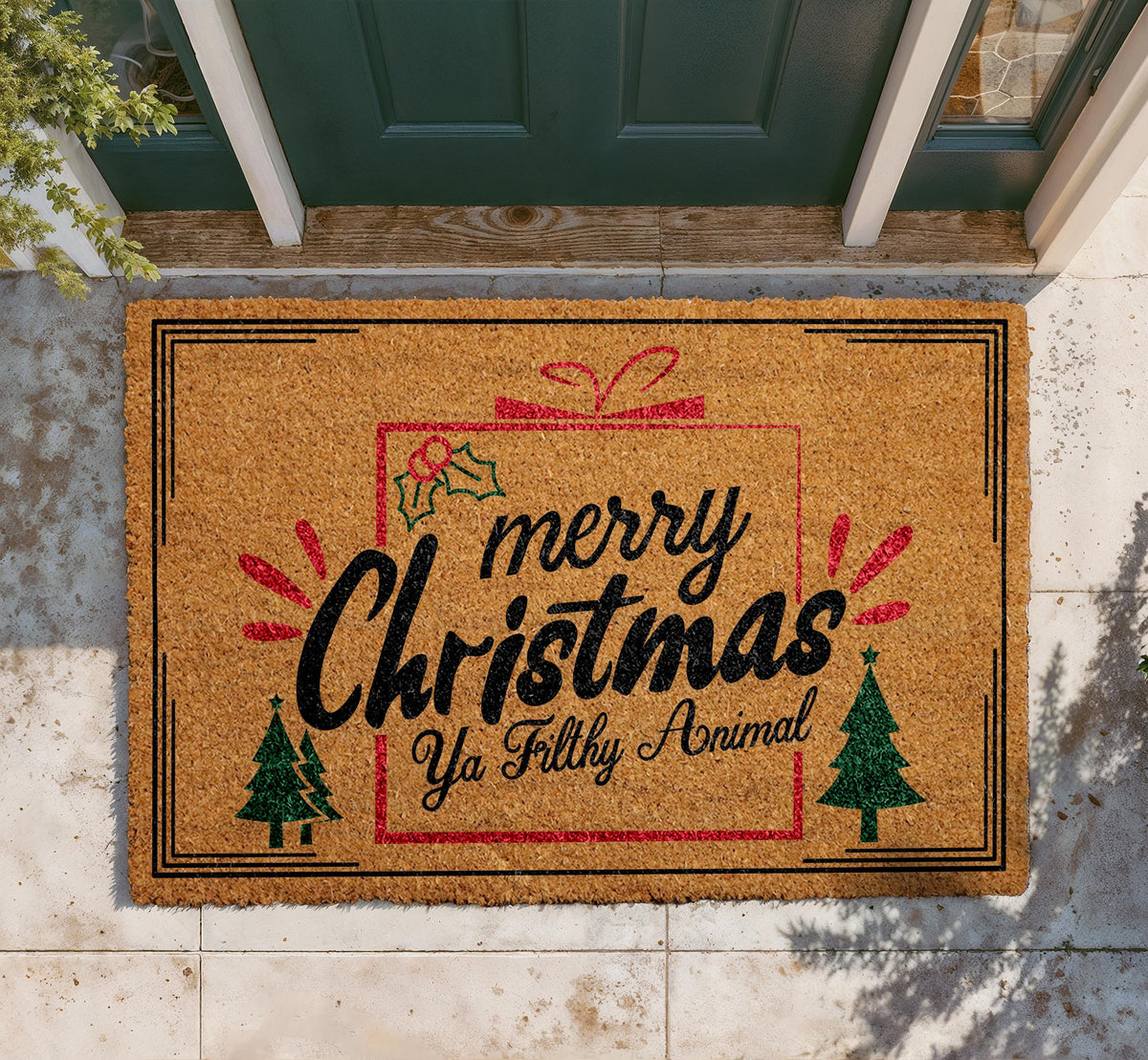 Merry Christmas Doormat, Funny Ya Filthy Animal Welcome Mat, Festive Entryway Rug