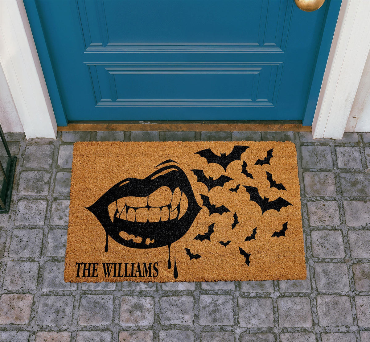 Personalized Gothic Vampire Bats Coir Doormat, Spooky Halloween Welcome Mat