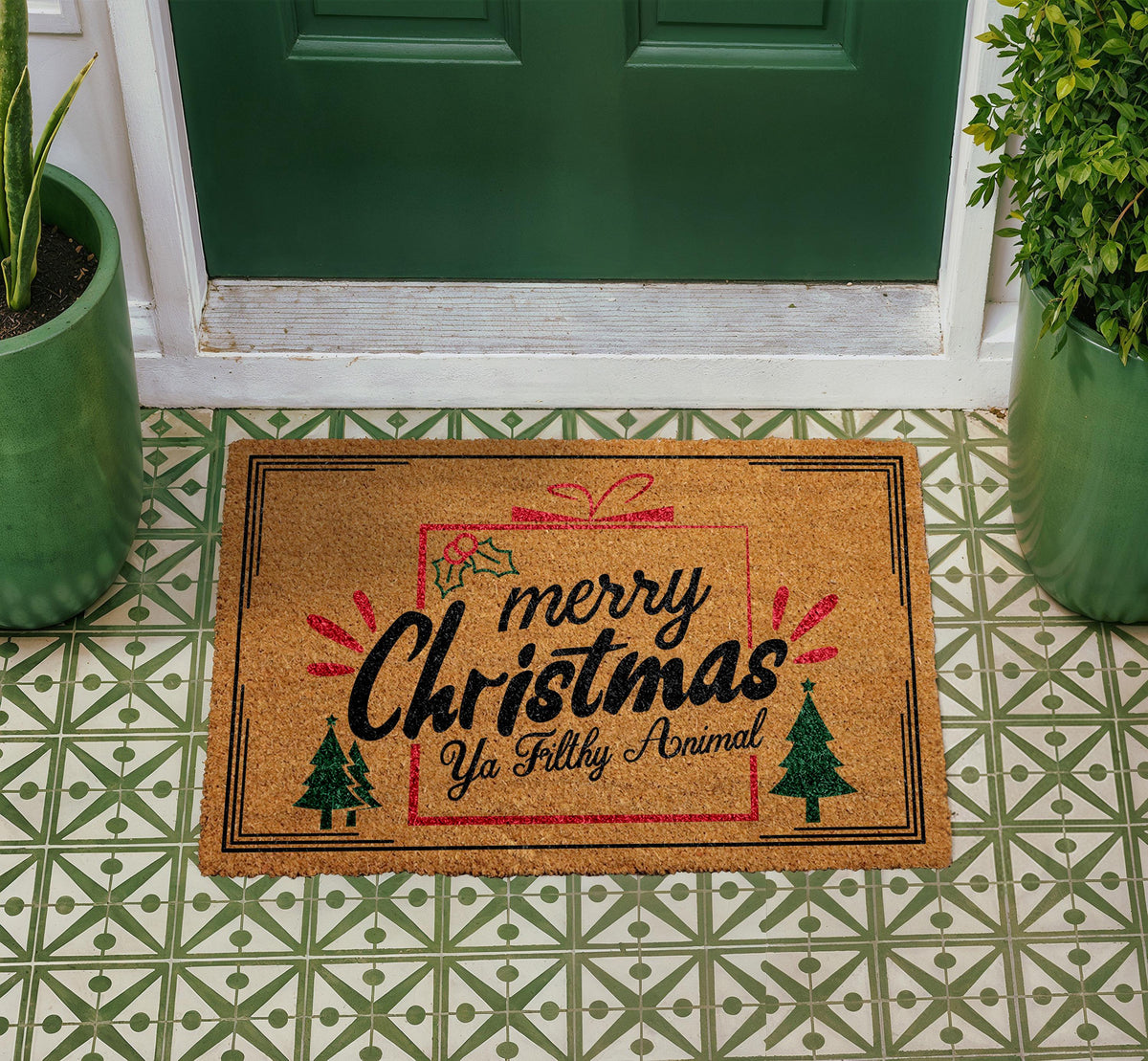 Merry Christmas Doormat, Funny Ya Filthy Animal Welcome Mat, Festive Entryway Rug