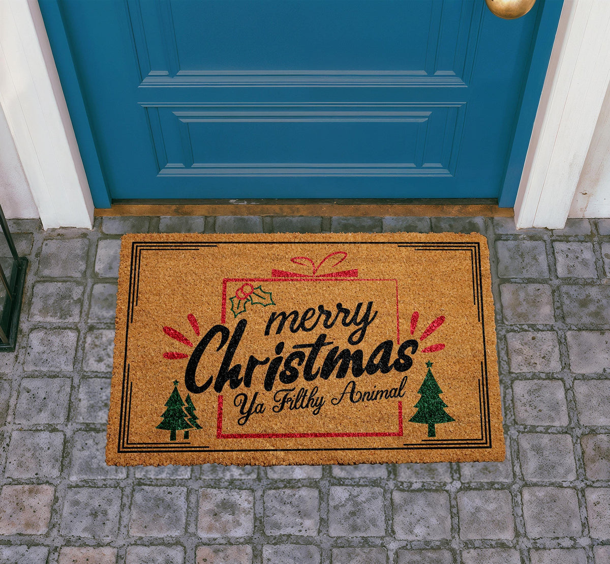 Merry Christmas Doormat, Funny Ya Filthy Animal Welcome Mat, Festive Entryway Rug
