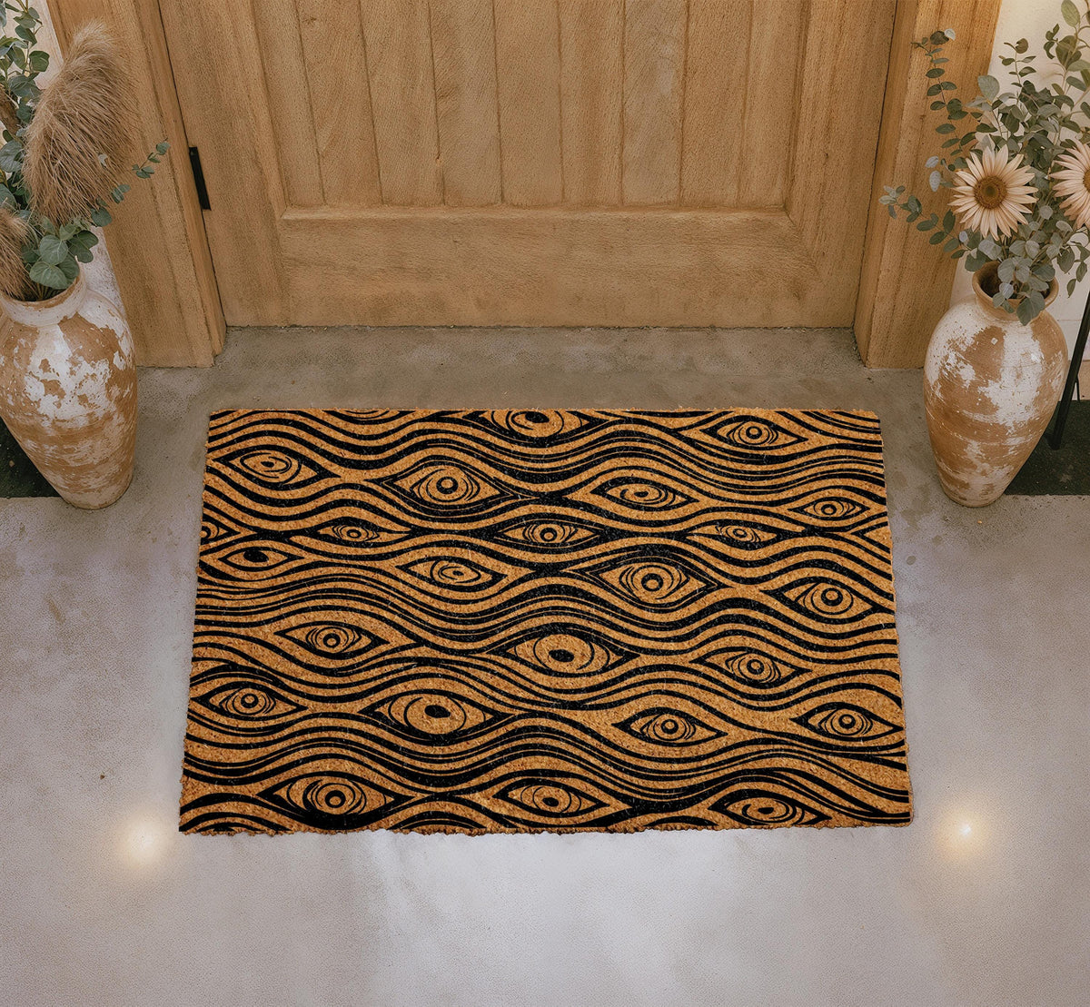 Trippy Eye Pattern Doormat, Psychedelic Illusion Coir Welcome Mat, Boho Outdoor Rug