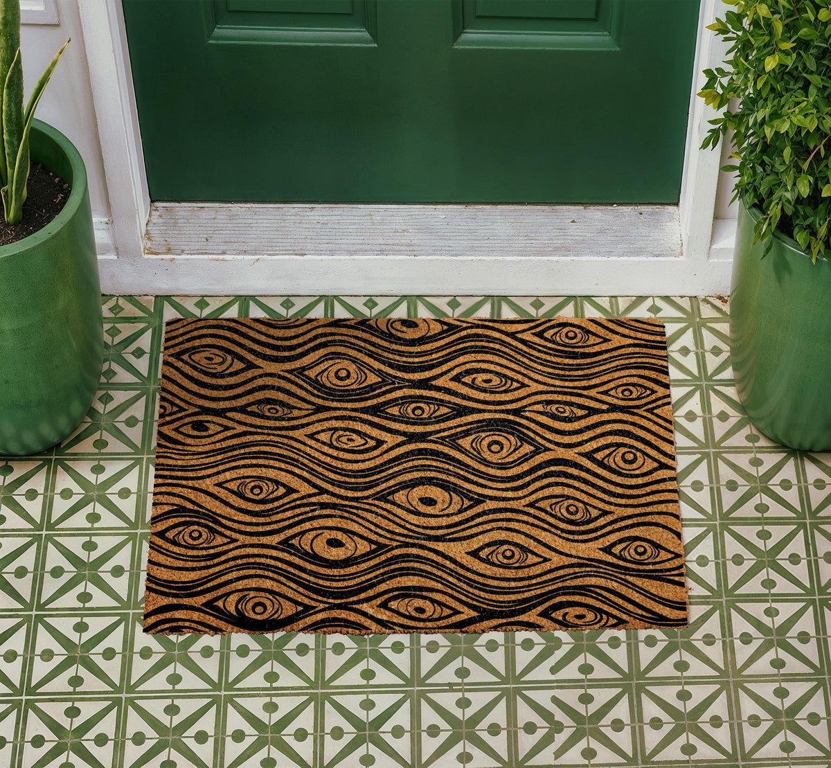 Trippy Eye Pattern Doormat, Psychedelic Illusion Coir Welcome Mat, Boho Outdoor Rug