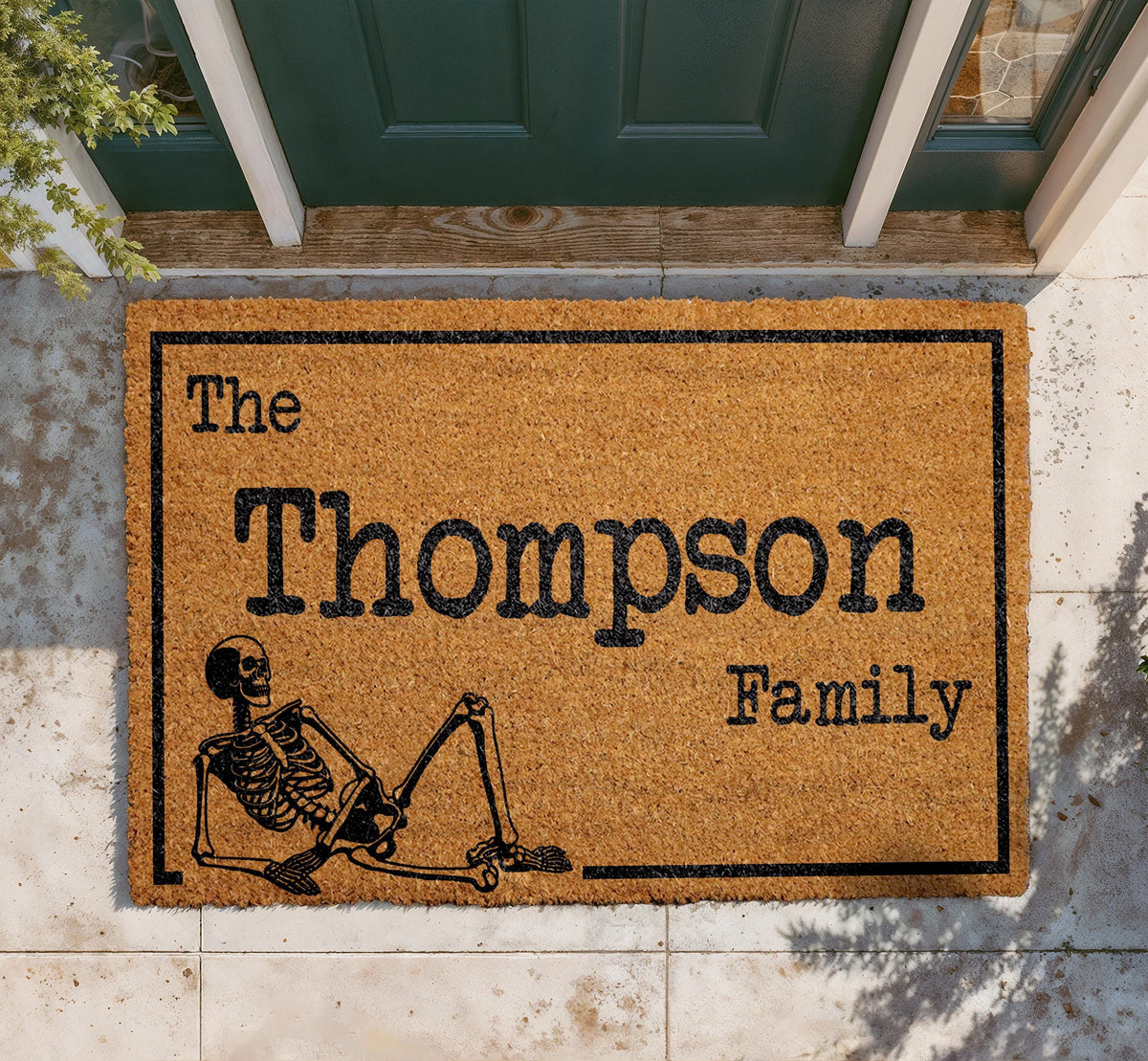 Personalized Skeleton Family Doormat, Custom Halloween Welcome Mat, Spooky Porch Decor