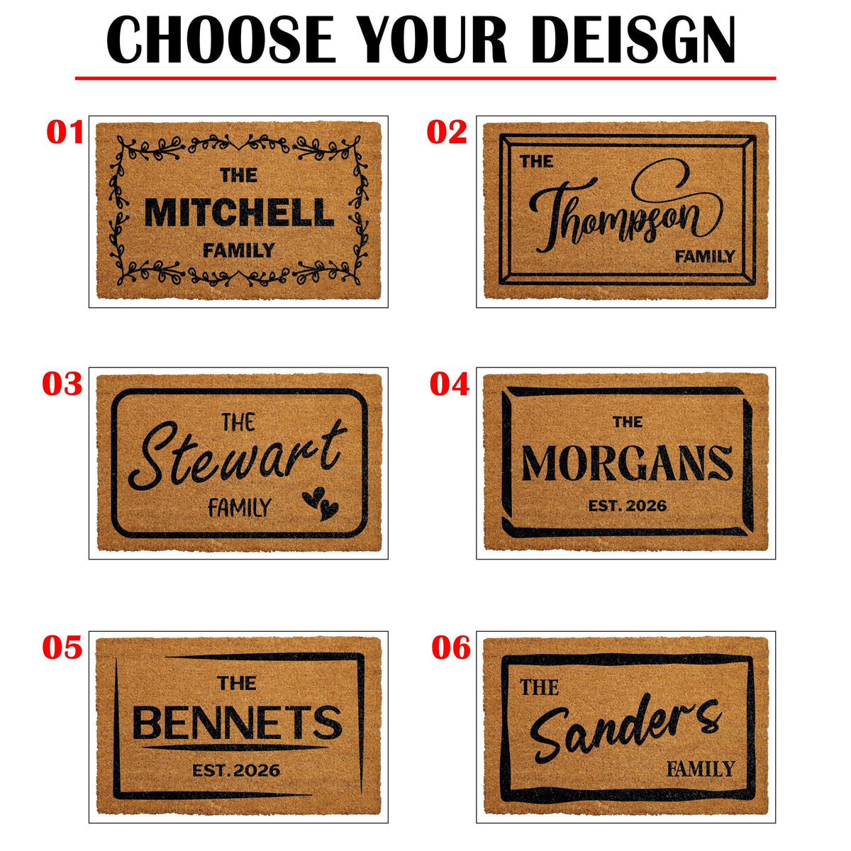 Personalized Coir Family Last Name Doormat, Custom Welcome Home Mat
