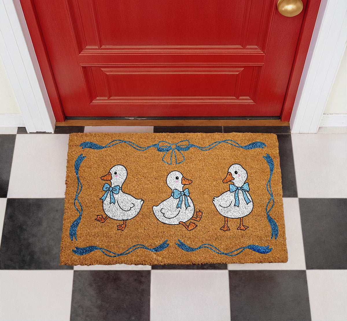 Personalized Duck Door Mat, Coir Welcome Mat, Farmhouse Entryway Decor (Custom Name)