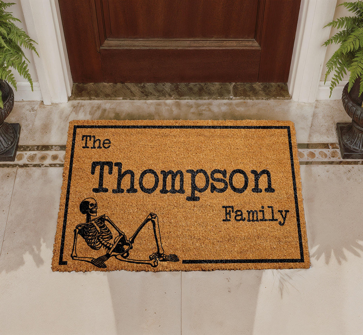 Personalized Skeleton Family Doormat, Custom Halloween Welcome Mat, Spooky Porch Decor