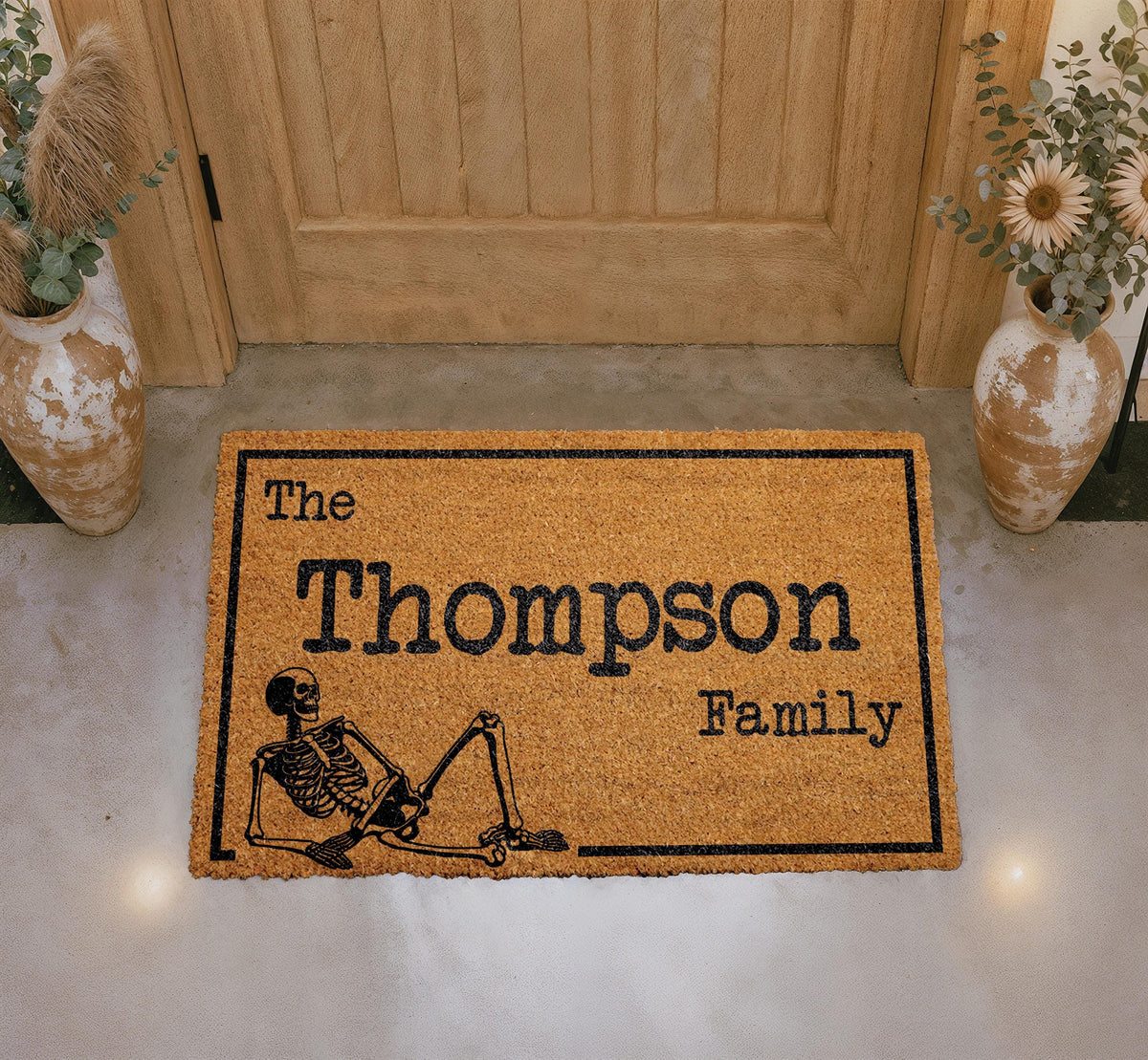 Personalized Skeleton Family Doormat, Custom Halloween Welcome Mat, Spooky Porch Decor