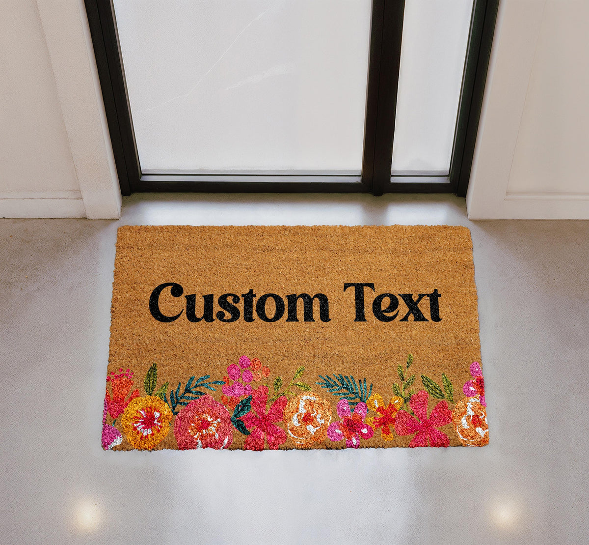 Personalized Floral Coir Doormat, Custom Welcome Mat, Outdoor Entry Rug